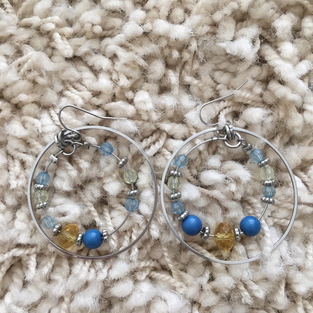 Turquoise colored beads hoop earrings